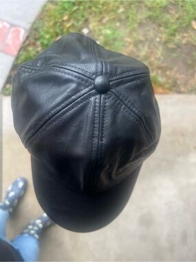 Black Faux Leather Newsboy Cap